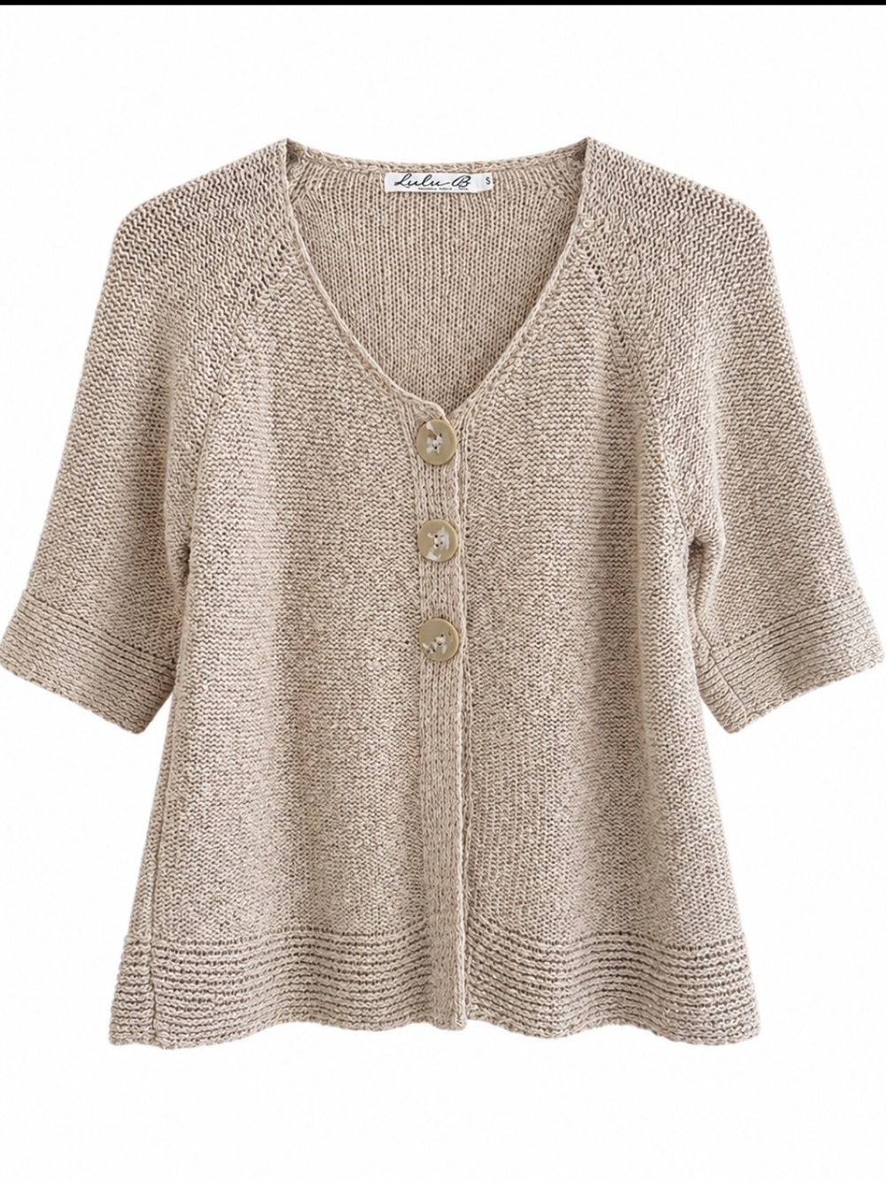 Lulu B Sweater Womens Small Oatmeal Cardigan Large Button Cotton